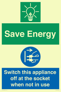 Save Energy, Switch this appliance off at the socket when not in use